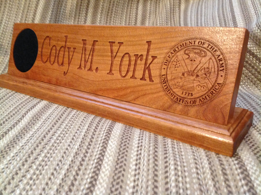 Military Desk Nameplate Cherry Wood ( 15 inch ) Larry's Woodworkin'