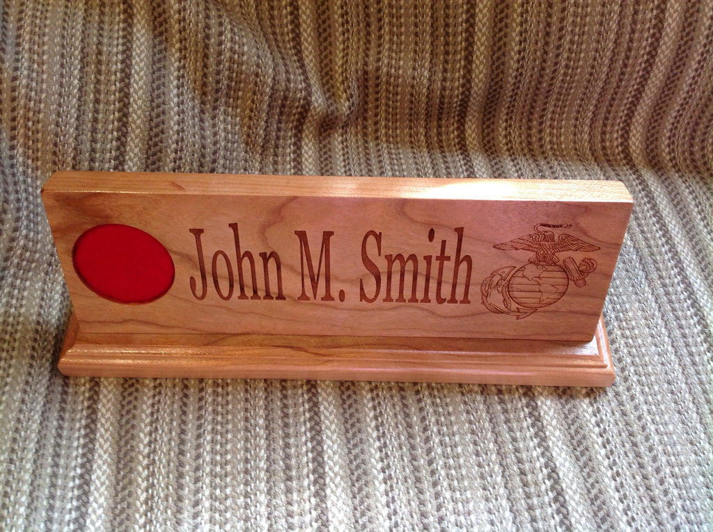 Military Desk Nameplate Cherry Wood ( 15 inch ) Larry's Woodworkin'
